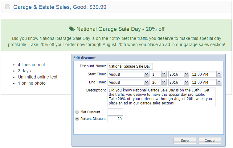 BLOX Ad-Owl discount: National Garage Sale Day example